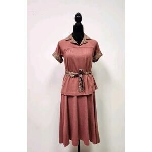 Vtg 70s Tejo Of California Women's Skirt Set Large Terracotta No Size Tag